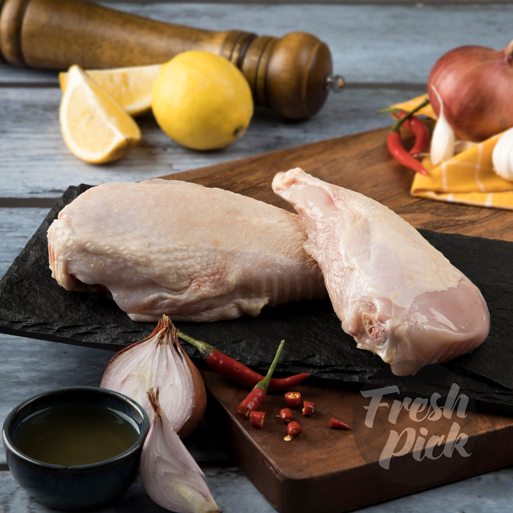 Chicken Breast with Skin | Antibiotic-free | Grain-fed Farm-raised Chicken | Hormone-free | 500g (1 whole breast with skin with bone)