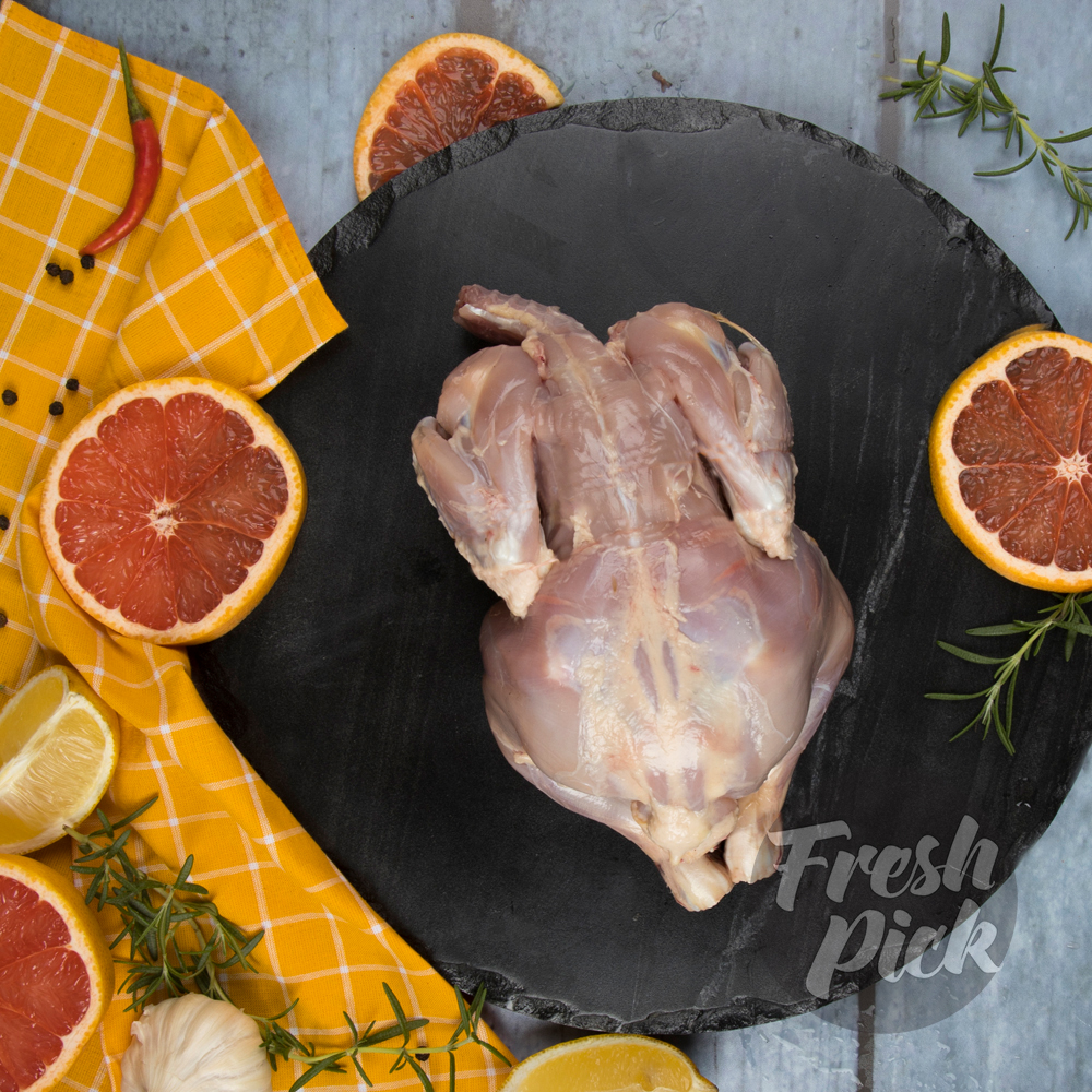 Whole Chicken w/o Skin | Antibiotic-free | Grain-fed Farm-raised Chicken | Hormone-free | 900-1200g (Entire bird cleaned without skin)