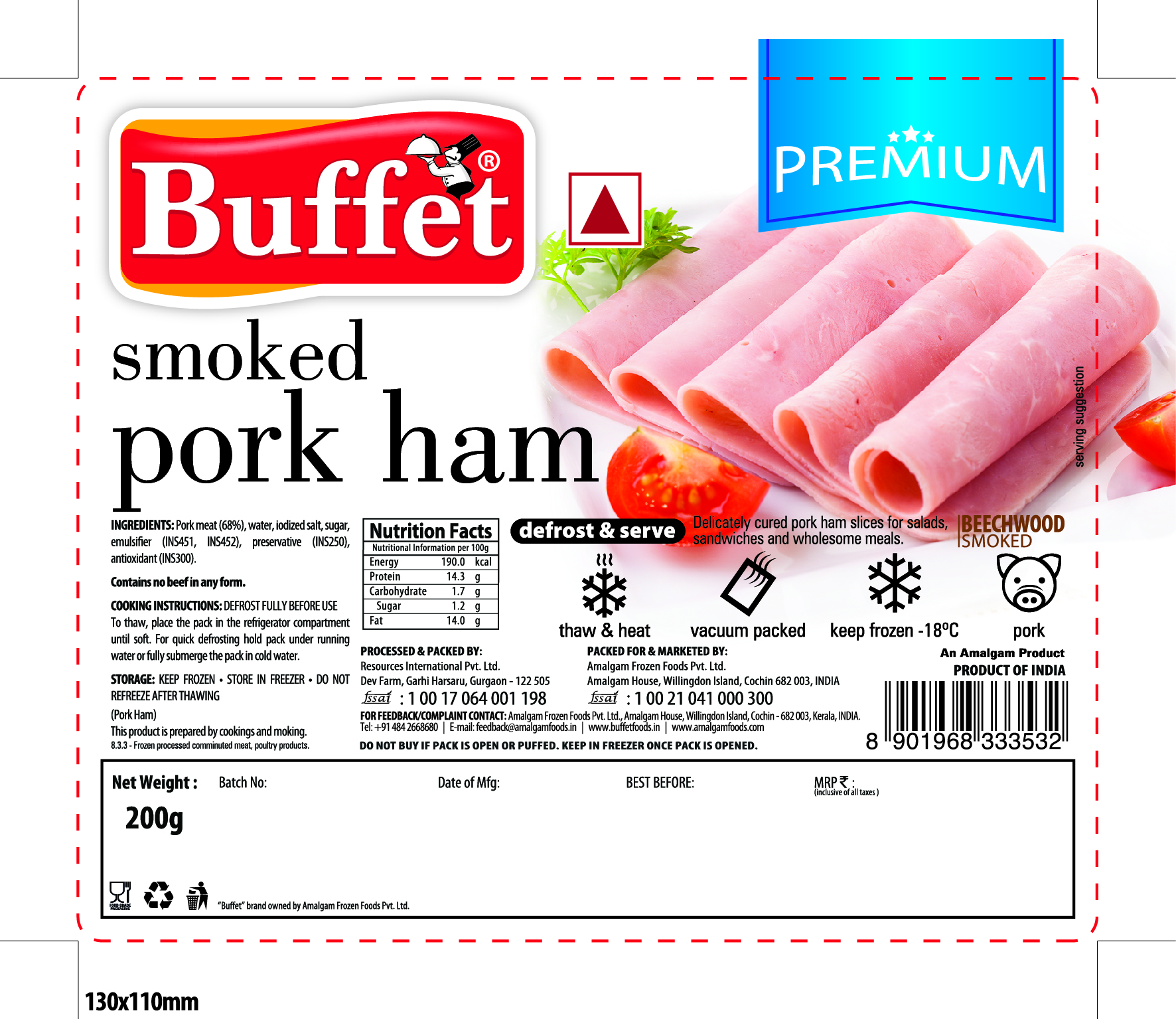 Buffet Smoked Pork Ham 200Gms -Delicate Slices