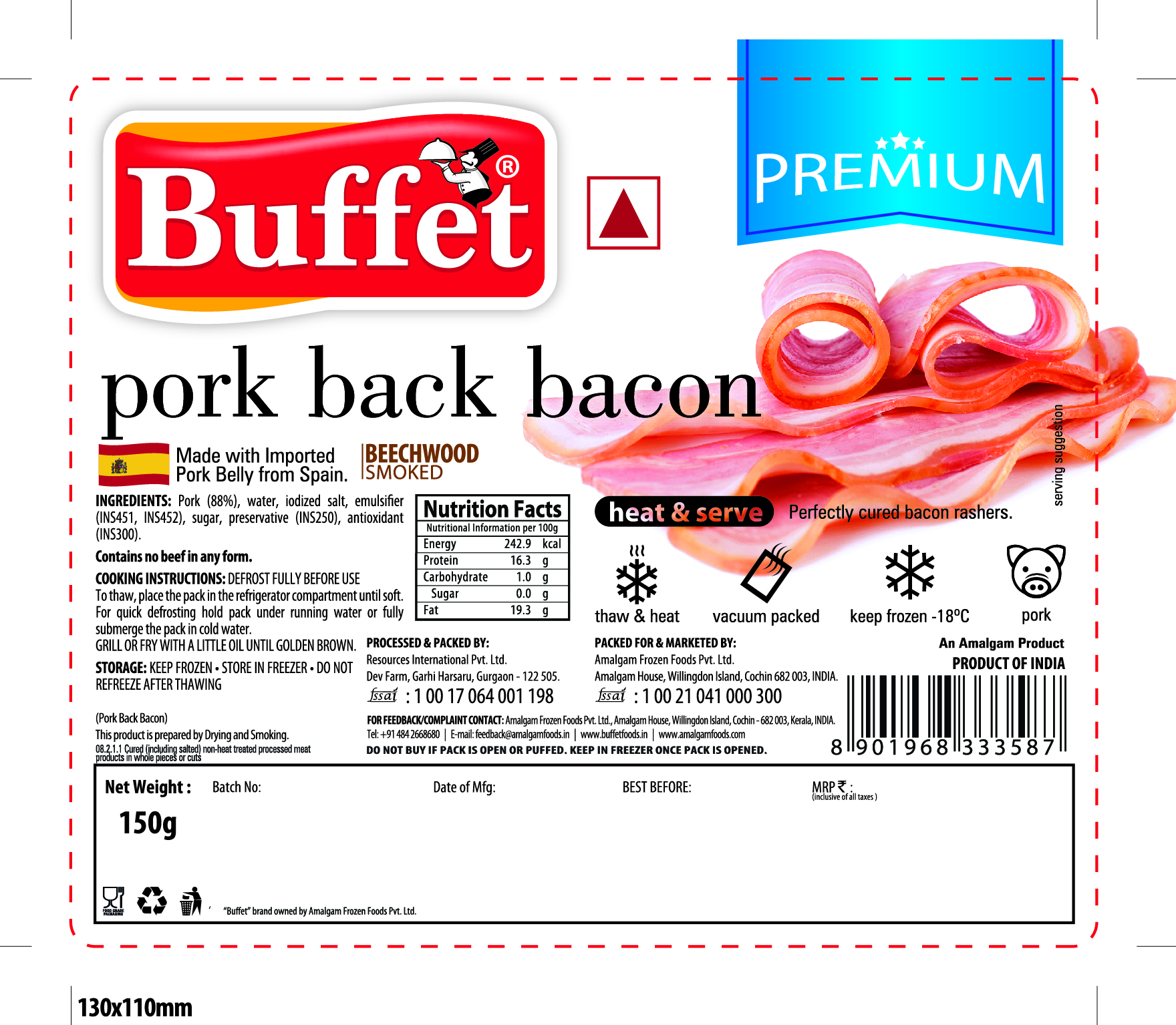 Buffet Pork Back-bacon 150G